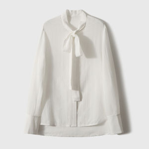 Elegant Sash Shirt by Xhange Straight Cut Long Sleeve Printed Polyester And Viscose Blend Office Wear for Women