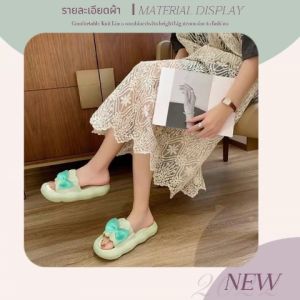 Wulove ใหม่สุด🎉รองเท้าแตะแฟชั่นผญมีโบว์ใหญ่ด้านหน้า รองเท้าแตะแบบสวมผญสลับสีทูโทนโทนสีพาสเทล รองเท้าแตะผญใส่ได้ทุกโอกาส🥰