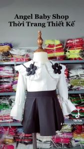 Bộ váy ren hoa đen bé gái hoa len 8-28kg Angel Baby Thời Trang Thiết Kế