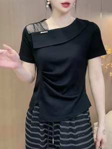 QINGNAER | Oversized Irregular Shoulder Short Sleeve T-Shirt Slim