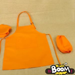 4PCS Chef Apron for Kids Boys Girls Outfit Drawing Hat Drawing Painting Apron Sleeve Kitchen Baking Cooking Apron Chef Costume Solid Color Adjustable Bib with Pocket Little Chef Apron Plain