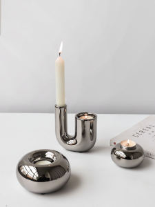 Nordic Luxury Plated Silver Ceramic Candle Holder Art Home Decorations Romantic Candlelight Dinner Props Display Pieces