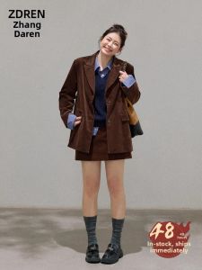 ZHANGDAREN | Bộ Đồ Màu Cà Phê Sẫm Phong Cách Retro Thời Trang Giảm Cân Dành Cho Phụ Nữ Plus Size Mùa Thu Đông