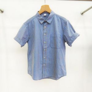 Summer New American High Pure Cotton Washed Breathable Flip Collar Stripe Half Sleeve Loose Short Shirt Mens Fashion Casual