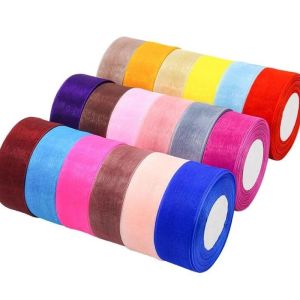 15/20/25/40/50mm Cherry Pink Transparent Organza Ribbons DIY Crafts Fabric Christmas Wedding Birthday Party Decoration Ribbon