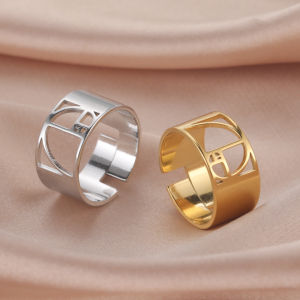Lemegeton Geometric Fibonacci Spiral Hollow Ring for Women Three-quarter Circle Stainless Steel Adjustable Rings Amulet Jewelry