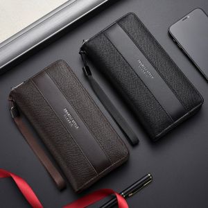 Mens Long Hand-held Patterned Wallet Large Capacity Multi Slot Wrist Strap Male Casual Wallet Zipper Phone Bag Card Holder Case