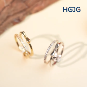 Nhẫn Bạc Nữ 925 HGJG Nhẫn Kép 2 Tầng Nơ Xinh Đính Đá Lấp Lánh Tinh Xảo Nhẫn Nữ Hở Dễ Thương