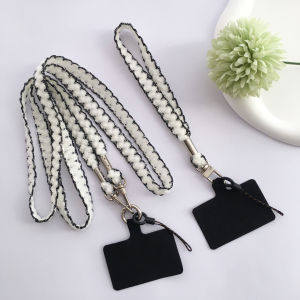 Black White Mobile Phone Cable Knitted Neck Strap High Gloss Hand Strap Wide Luxury Mobile Phone Case Lanyard Necklace