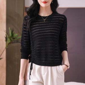 Áo Len Dệt Kim Cổ Tròn Tay Dài Mỏng Màu Trơn Ngắn Mùa Xuân Hè Áo Khoác Ngoài Áo Khoác Ngoài Thời Trang Thường Ngày Cho Nữ