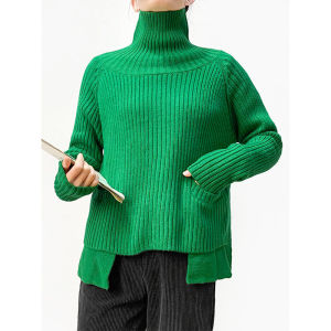 Luxurious Thick Woolen Sweater High Collar Loose Womens Fashionable Autumn Winter Knitted Warm Pure Color Big Brand Feeling