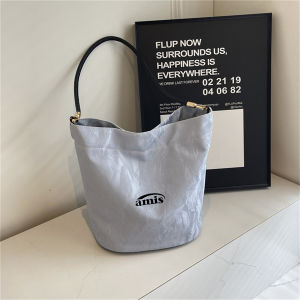 Amis Underarm Large Capacity Casual Commuter Tote Bag 2025 New Style Single Shoulder Handbag Soft PU Bucket Shape Pure Color