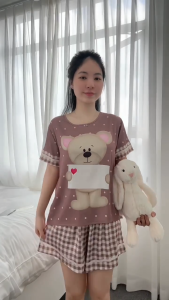 Bộ Đồ Ngủ Nữ HEUN YOUNG – Bộ Đùi Mặc Nhà Cổ Tròn Lụa Latin Mềm Mịn Họa Tiết Dễ Thương Freesize Dưới 70kg