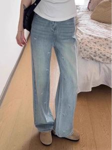 plus Size Retro Bow Tie Denim Pants Women Summer New Design Wide Leg Pants Fat MM Slimming Long Pants Casual High Waist Jeans