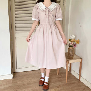 Sailor Collar Dress Young Adult Summer New Arrival Junior High School Students Puff Sleeves Sweet Anti-Aging Dress Small