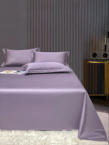 Solid Color Purple Cotton Satin Sheet Set