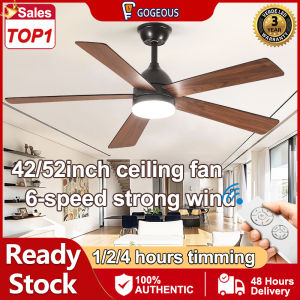 GOGEOUS 52inch NEW ceiling fan with light modern with remote 3 colors lights strong wind ceiling fan 5 blades big ceiling fan with led light wooden design ceilings fan ceiling fan heavy duty ceiling fans for living room dinning bedroom