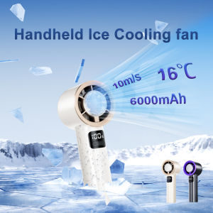 foreverlily Mini Portable Handheld USB Fan Small Ice Cooling Fan High Speed Refrigeration Air Cooler 100 Gears Cold Strong Wind Rechargeable Digital Display For Summer