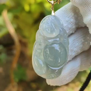 Old Mine Natural Type A Jadeite with NGI Gemstone report - A Highly Translucent Icy Variety Pendant weight 9.99 grams 38.8 * 21.72 * 8.16 mm  plus 18k gold clasp Very fine grain crystal aggregate and very good translucency Myanmar Jadeite (18kp5)