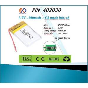 Pin sạc 402030 200mAh  3.7V (có mạch bảo vệ)