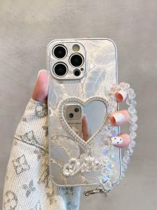 เคสโทรศัพท์มือถือ Apple 16 pro Max iPhone 14 ระดับไฮเอนด์พร้อมกระจกสำหรับแต่งหน้า ป้องกันรอยขีดข่วนแบบเต็มจอ เครื่องประดับเพชร