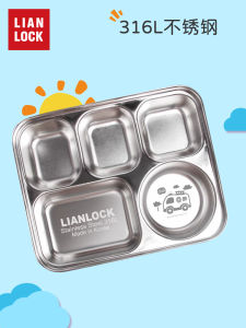 Stainless Steel Divided Dinner Plate for Children with Fastener Kindergarten Baby Cutlery Lunch Box Cartoon Design