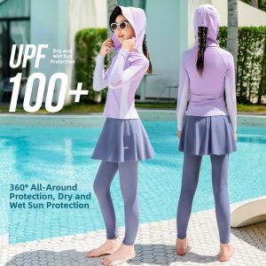 XTEP | Long Sleeve Long Pants Schoolgirl Diving Suit Hooded Swimwear
