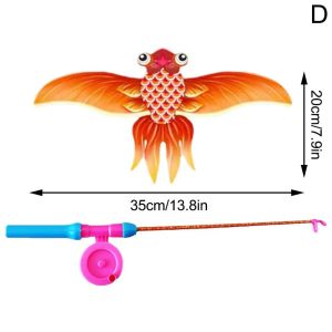 Mini Fishing Rod Kite for Kids Vivid Butterfly Swallow Parrot Easy to Fly Goldfish Kites for Toddler Outdoor Beach Park Beginner