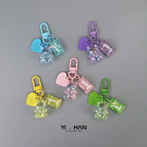 MARBIT   💖[HOT SALE]🎈🎈    Cartoon Bling Heart Bear Animal Candy Keychain Key Ring For Friend Lovers Cute Creative Bag Car Earphone Box Key Accessories