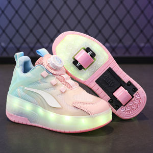 2024 New Arrival Skating Heelys Girl Autumn Primary School Student Rollerskate Flashing Light Double Wheel the Skating Shoes Rotate Button