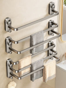 Bathroom Towel Rack Suction Cup Shower Curtain Rod Single Double Layer Toilet Paper Holder Storage Shelf for Washroom