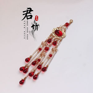 จุนซิ่อู กระดุมหัวเข็มขัดรูปหยดน้ำสีแดง กระดุมหัวเข็มขัดแบบถอดได้ แฮนด์เมด ลูกปัดครีม ลูกปัดน้ำตาล ต่างหู