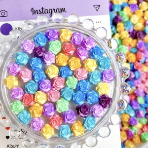 50PCS Solid Color Simulated Rose Resin Nail Charms 3D Luminous Soft Rose Nail Art Decorations for DIY Earrings Nails Supplies