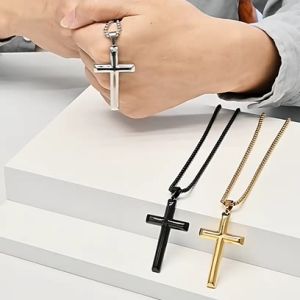 Kemstone Dây chuyền thập giá thép không gỉ trơn mạ vàng dây chuyền hình thánh giá cho nam giới của đồ trang sức
