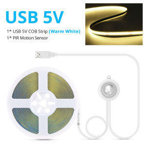 Smart USB 5V COB LED Strip Light With Sensitive PIR Motion Sensor Switch Delay Time Adjustable 20s-300s Only Work At Night/Dark