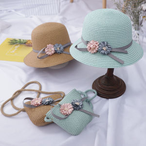2pcs Summer Girls Beach Sun Hats Lotus Leaf Brim Baby Kids Cute Flower Outdoor Sun Protection Children Straw Cap For Beach