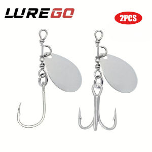 2PCS Spinner Blade Hooks - Single/ Treble Hook Options (2 Sizes) Anti-Tangle Design for Lure Fishingr