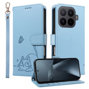 szhaiyu | Leather Wallet Flip Phone Case for Xiaomi Mi 15 15T 17 17T Pro Max Ultra Cat & Butterfly Embossed Design with Card Holder Cover