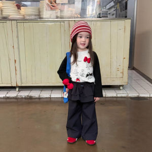 Pure Cotton Long Sleeve Childrens T-shirt New 2025 Cartoon Kids Bottom Shirt Girls Fashionable Base Layer Top