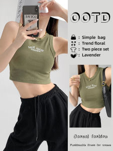 Retro American หวาน ตัวอักษรเผ็ด งานปัก แขนกุด เสื้อกั๊ก ผู้หญิง ฤดูร้อน สั้น เสื้อครอป I-shape เสื้อชั้นใน