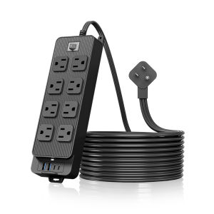US 8 Outlets Surge Protector Power Strip 12 in 1 Charging Station with 2 USB C 2 USB Ports5FT Flat Plug Extension Cord for Home