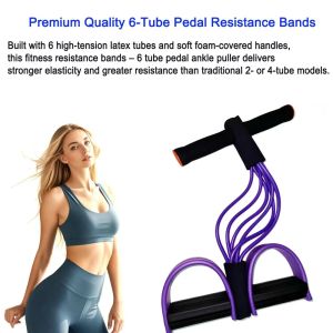 XMSJ | Pedal Resistance Band 6-Tube Elastic Tension Rope Sit Up Puller for Body Slimming Home Fitness Yoga Stretching Gym Equipment
