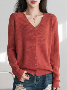 YUEXINYIRONG | Womens V-Neck Pure Cotton Knit Cardigan Loose and Flattering