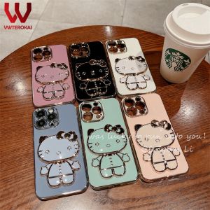 VWTEROKAI Ốp Điện Thoại Gương Trang Điểm Búp Bê Dễ Thương 3D Hello Kitty Cho Điện Thoại 7/8 7/8Plus X/XS XR XS Max 11 Pro Max 12 Pro Max 13 Pro Max 14 Pro Max Ốp Lưng Có Giá Đỡ Bằng TPU Mềm Mạ ốp Lưng