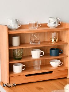 Japanese Country Style Cup Holder Nordic Real Wood Dining Cabinet Modern Glass Door Kitchen Bowl Cabinet Coffee Grid Rack