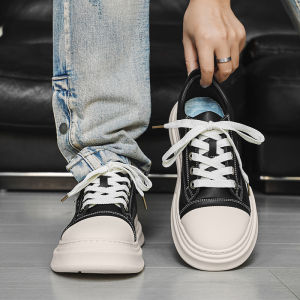 Canvas Mens Shoes 2025 New Autumn Trendy All-Match Sports Casual Big Head Platform Thick Bottom Heightening Black Trendy Shoes