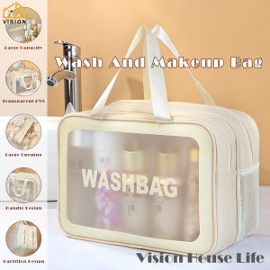 Vision Waterproof Cosmetic Bag Wet and Dry Separation Wash Bag Portable Makeup Bag Transparent Storage Bath Bag Travel Toiletries Bag