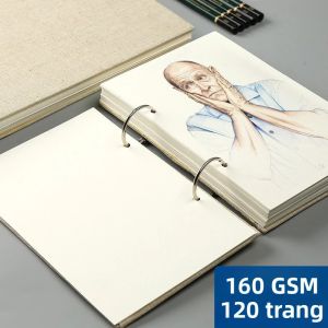 Retro Xoắn Ốc Sketchbook Vải Lanh Bìa Cứng 120 Trang 160GSM Lọ Nghệ Thuật Vẽ Notebook Trường Văn Phòng Phẩm Vật Dụng