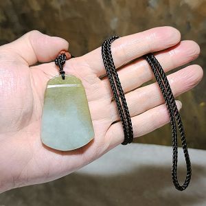 5.4cm natural untreated Burma Jade (Type A Jadeite) yellowish light green Wu Shi Pai pendant (with certificate) 5.4厘米翡翠黄翡淡绿无事牌吊坠(带证书)