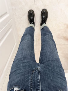 กางเกงยีนส์ทรงหลวมสไตล์ย้อนยุคสำหรับผู้หญิงไซส์ใหญ่ ทรงสลิมฟิต เอวสูง ทรงขากระบอก ทรงขากระบอก กางเกงยีนส์ทรงตรง ทรงบาง